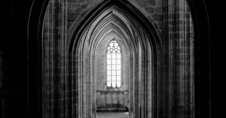 Historical Architectural Elements - Monochrome Photo Of Dark Hallway