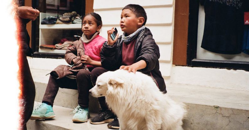 Curb Appeal - Two children sitting on steps with a dog